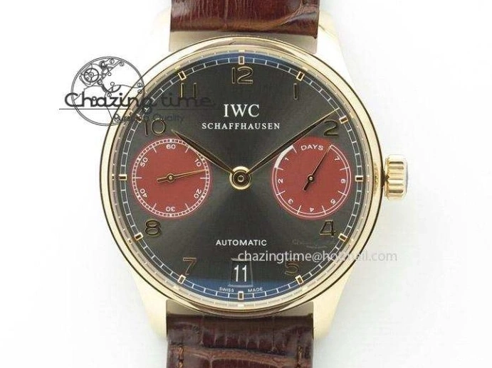 MIROTIME 0423 Portuguese Real PR IW500127 RG ZF 1:1 Best Edition Grey Red Dial On Brown Leather Strap A52010 V AllSeason 7331